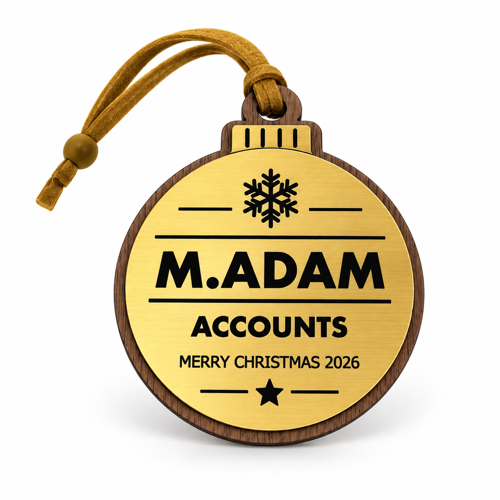 Gold Personalised Christmas Bauble — Design 2 Christmas Tree & Star