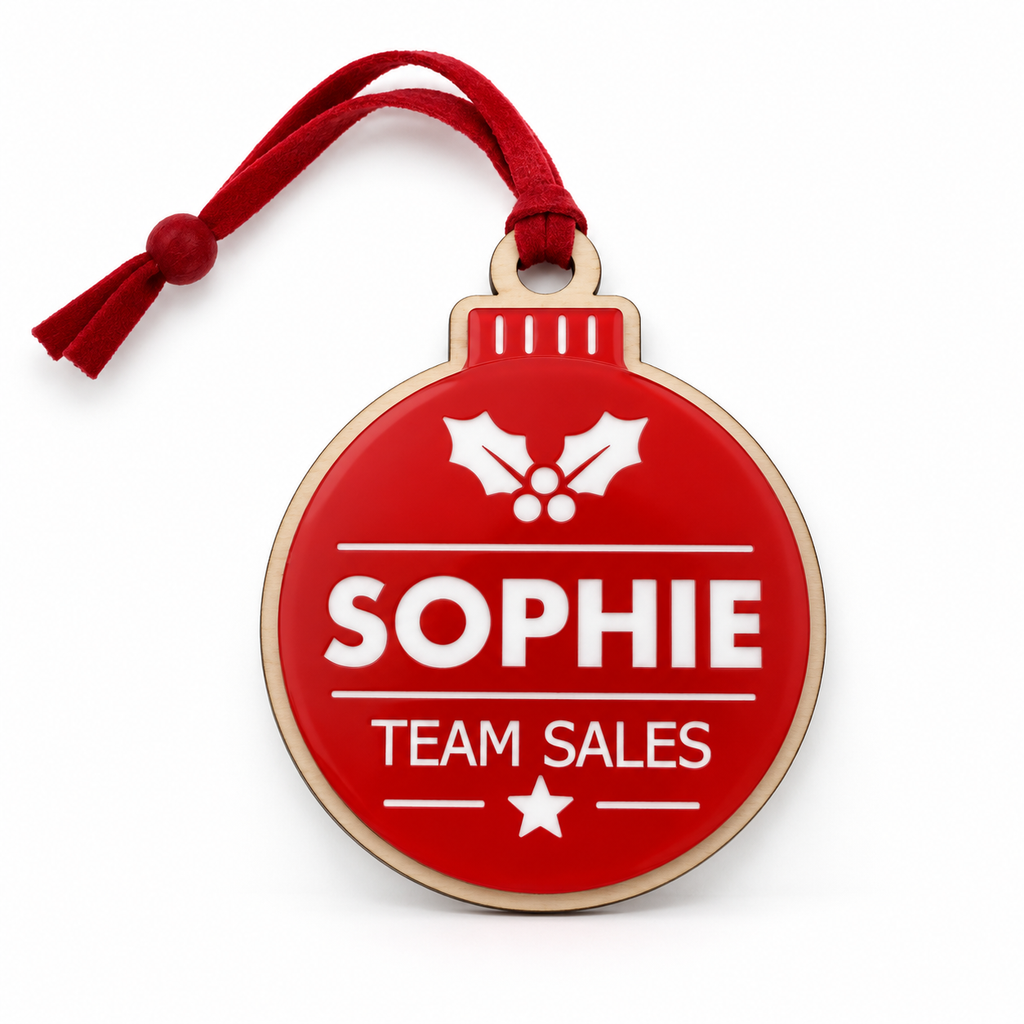 Red Personalised Christmas Bauble — Design 2 Christmas Tree & Star