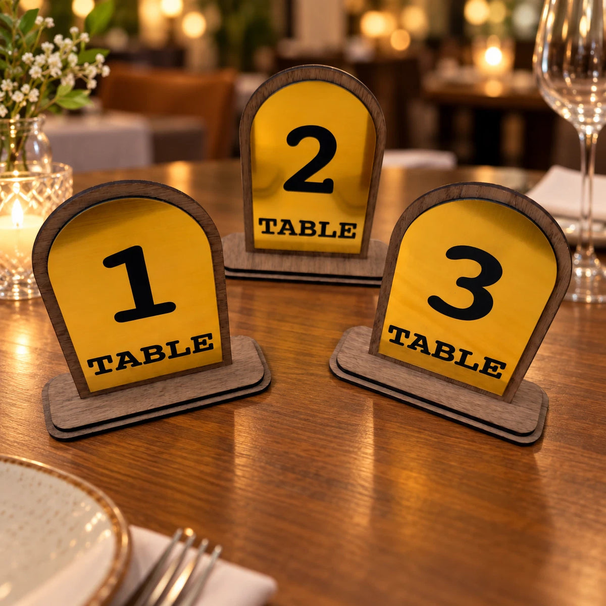 Freestanding Table Numbers Gold Acrylic Walnut Wood Wedding Pub Restaurant 3-20 — photo 1