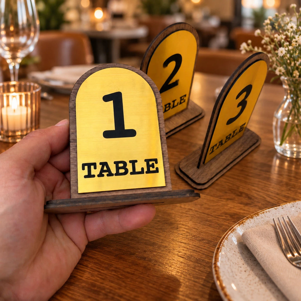 Freestanding Table Numbers Gold Acrylic Walnut Wood Wedding Pub Restaurant 3-20 — photo 10