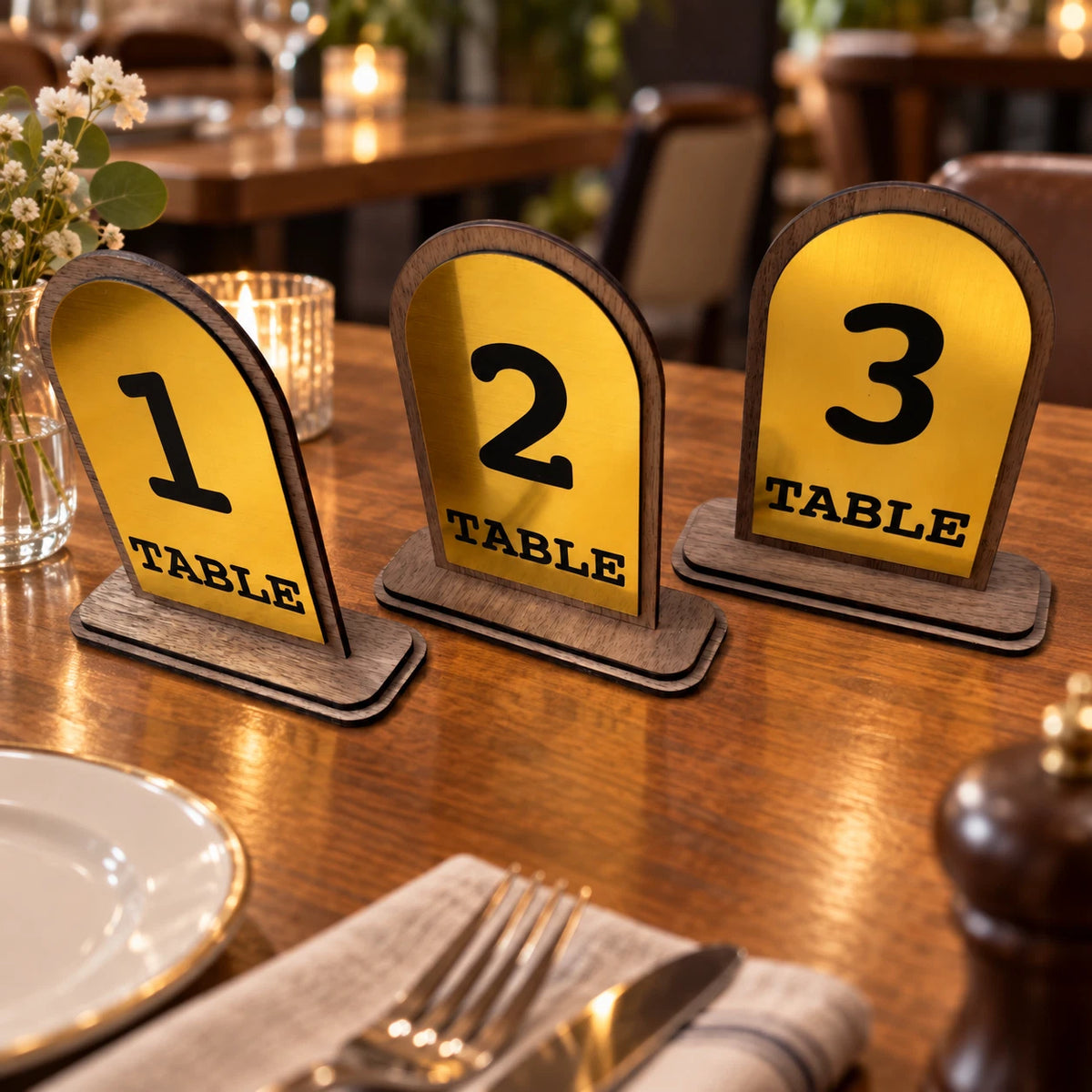 Freestanding Table Numbers Gold Acrylic Walnut Wood Wedding Pub Restaurant 3-20 — photo 12