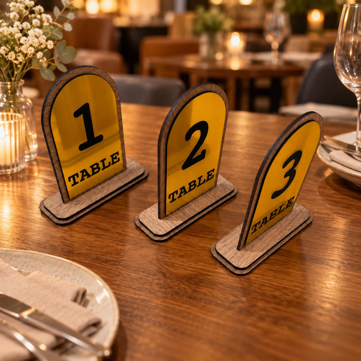 Freestanding Table Numbers Gold Acrylic Walnut Wood Wedding Pub Restaurant 3-20 — photo 13