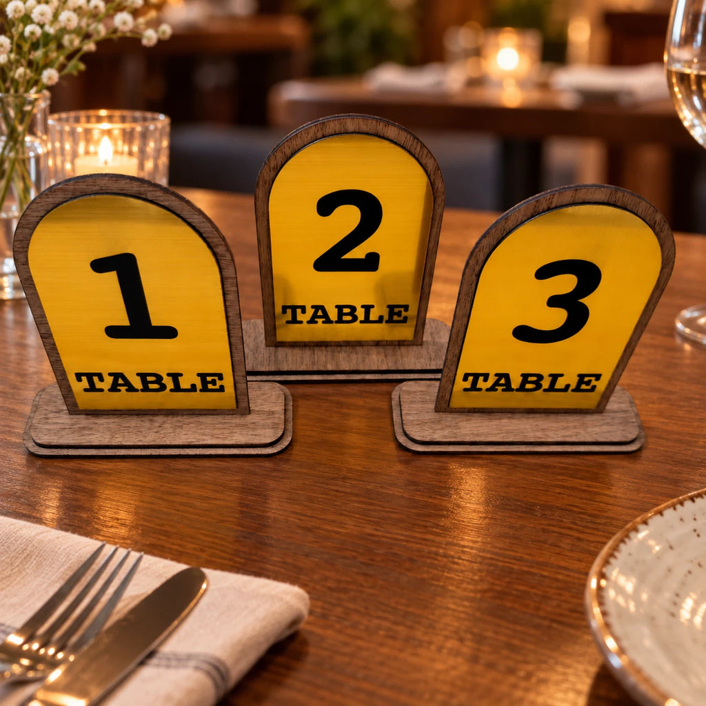 Freestanding Table Numbers Gold Acrylic Walnut Wood Wedding Pub Restaurant 3-20 — photo 14