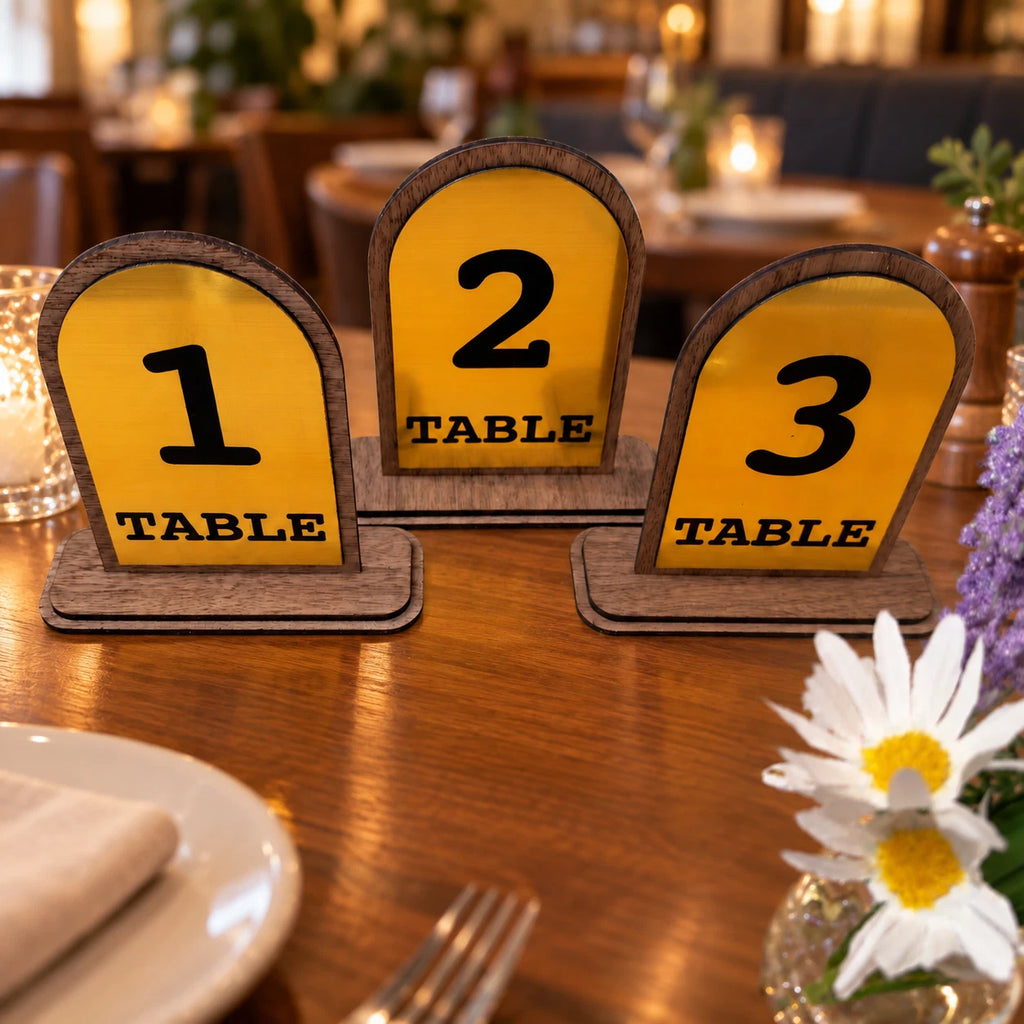 Freestanding Table Numbers Gold Acrylic Walnut Wood Wedding Pub Restaurant 3-20 — photo 15