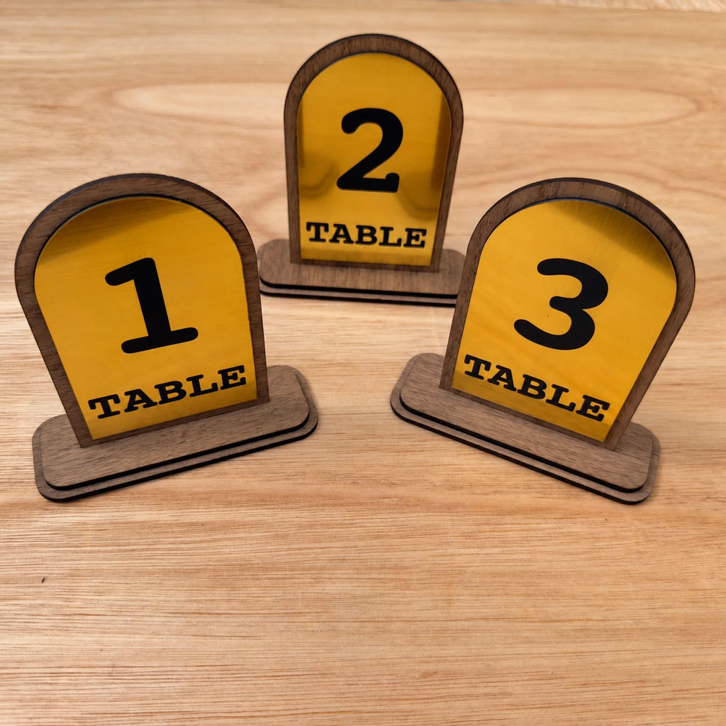 Freestanding Table Numbers Gold Acrylic Walnut Wood Wedding Pub Restaurant 3-20 — photo 5