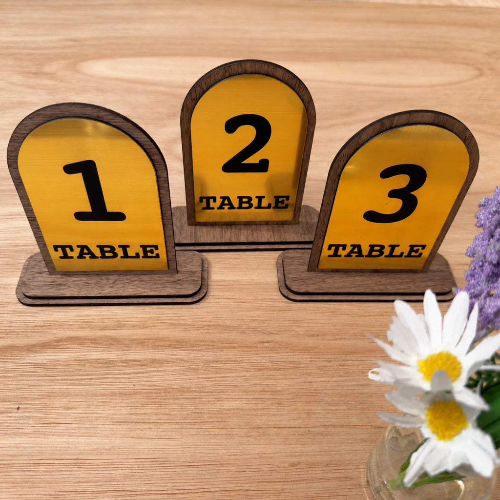 Freestanding Table Numbers Gold Acrylic Walnut Wood Wedding Pub Restaurant 3-20 — photo 6