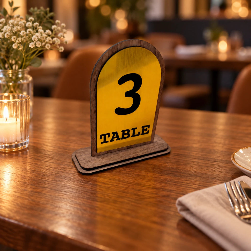 Freestanding Table Numbers Gold Acrylic Walnut Wood Wedding Pub Restaurant 3-20 — photo 7