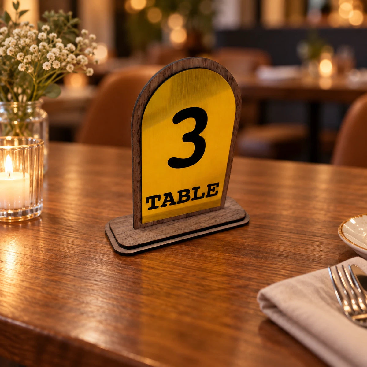 Freestanding Table Numbers Gold Acrylic Walnut Wood Wedding Pub Restaurant 3-20 — photo 7