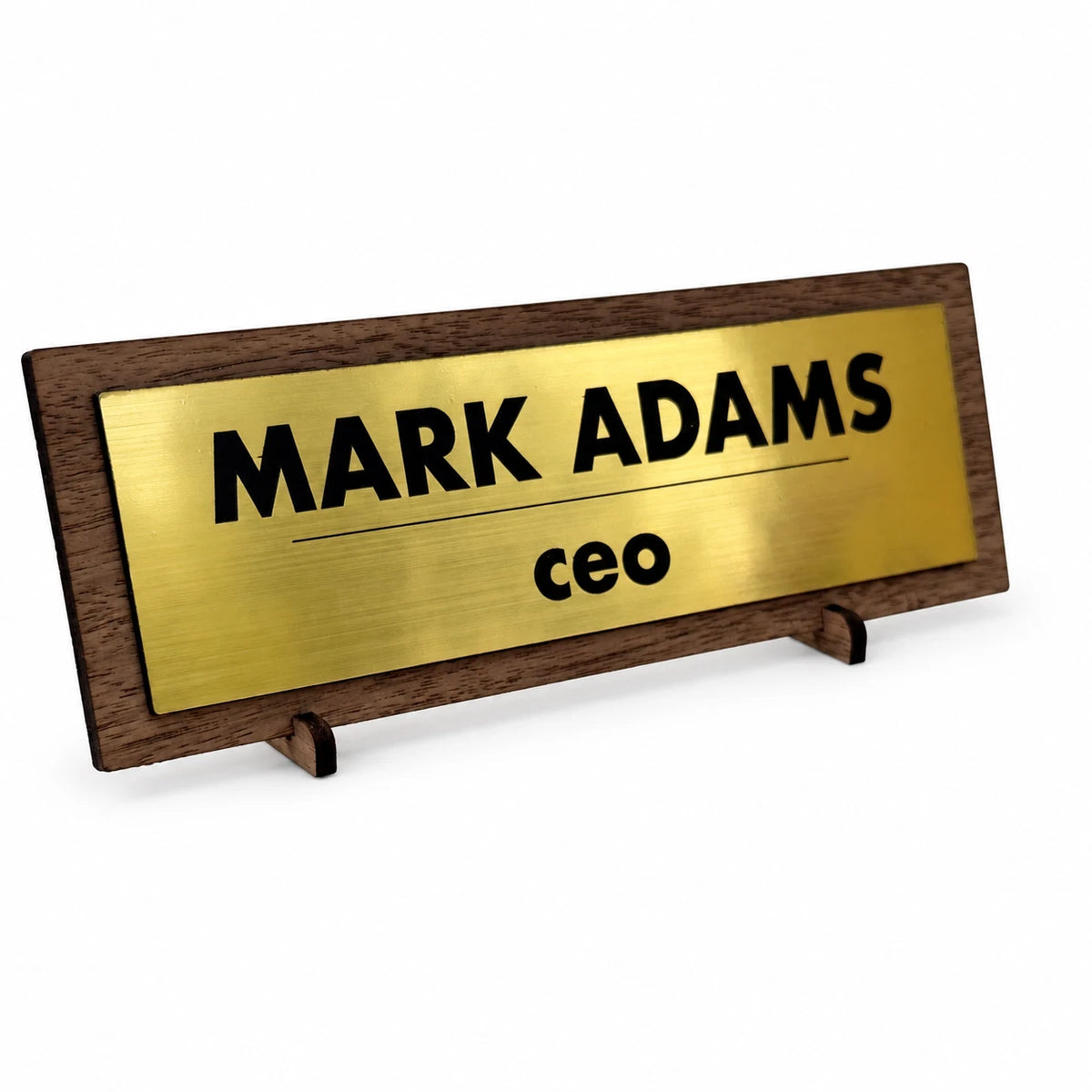 Personalised Desk Name Plate Custom Walnut Wood Gold Acrylic Office Sign Plaque — photo 1