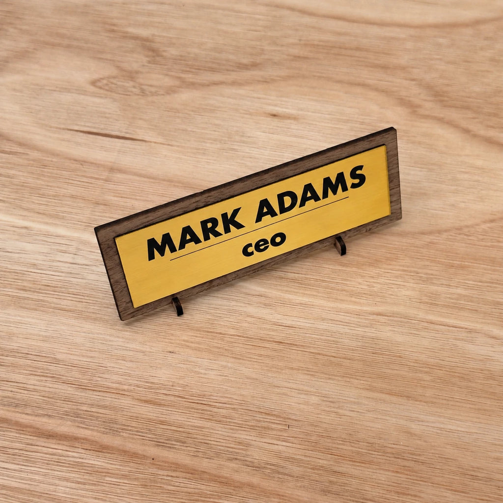 Personalised Desk Name Plate Custom Walnut Wood Gold Acrylic Office Sign Plaque — photo 10