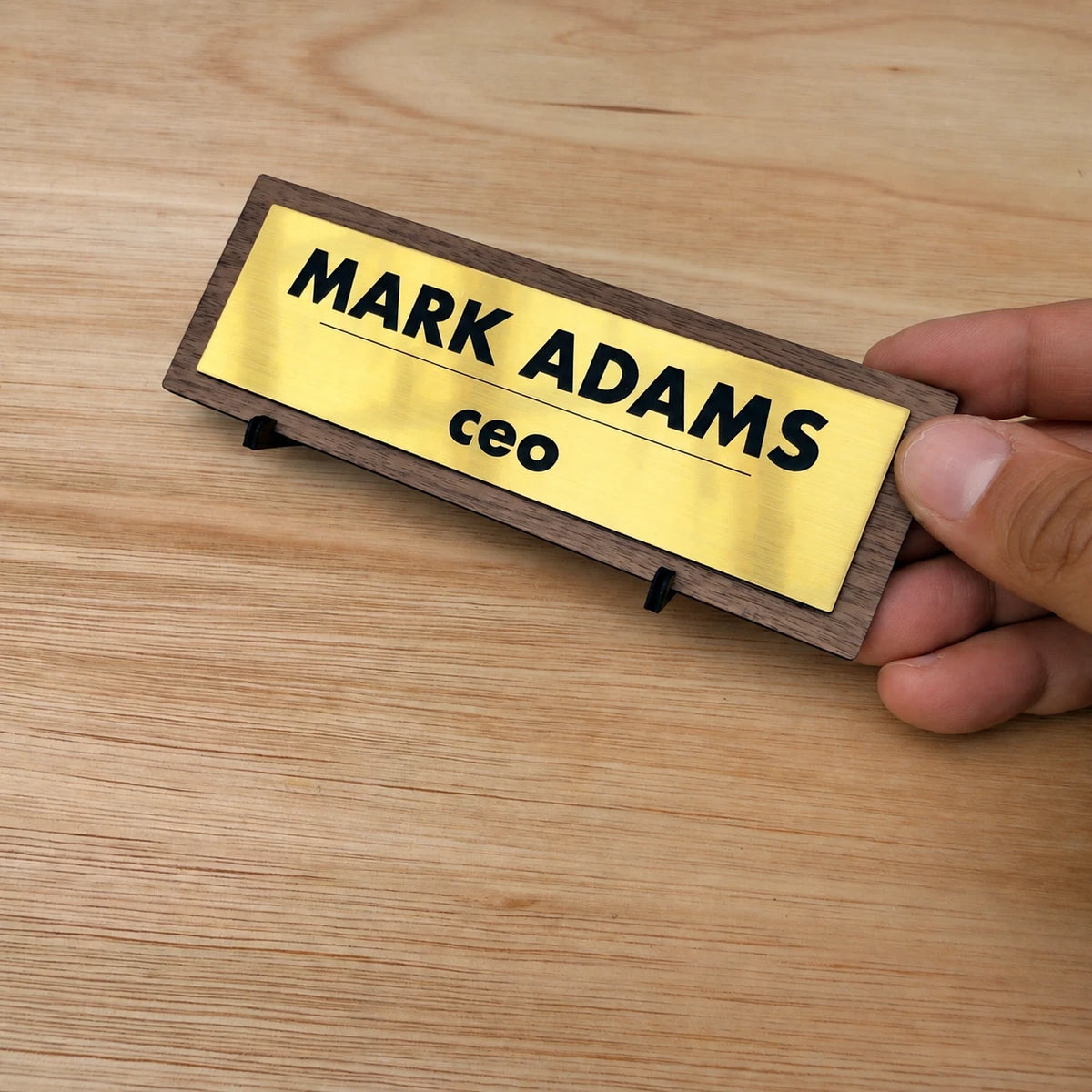 Personalised Desk Name Plate Custom Walnut Wood Gold Acrylic Office Sign Plaque — photo 6