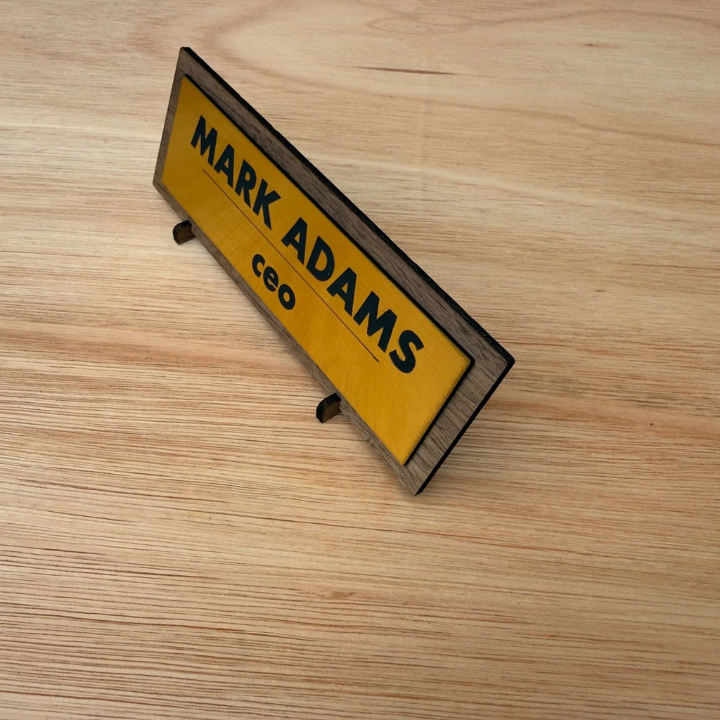 Personalised Acrylic Office Desk Name Plate Gold or Silver Finish on Walnut — photo 4