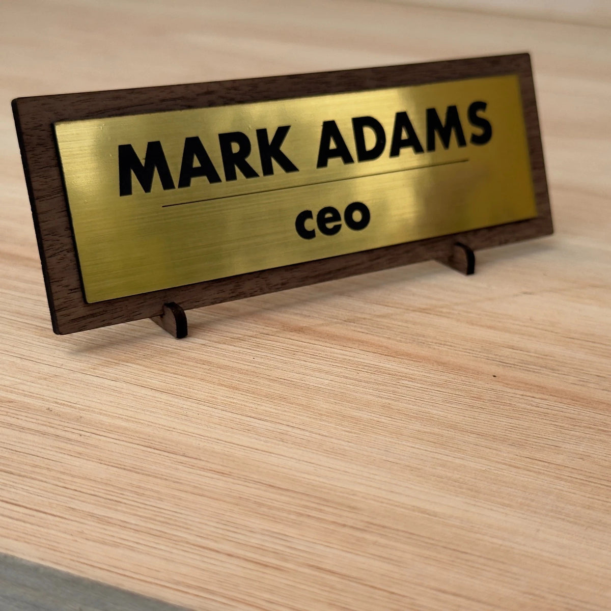 Personalised Acrylic Office Desk Name Plate Gold or Silver Finish on Walnut — photo 7