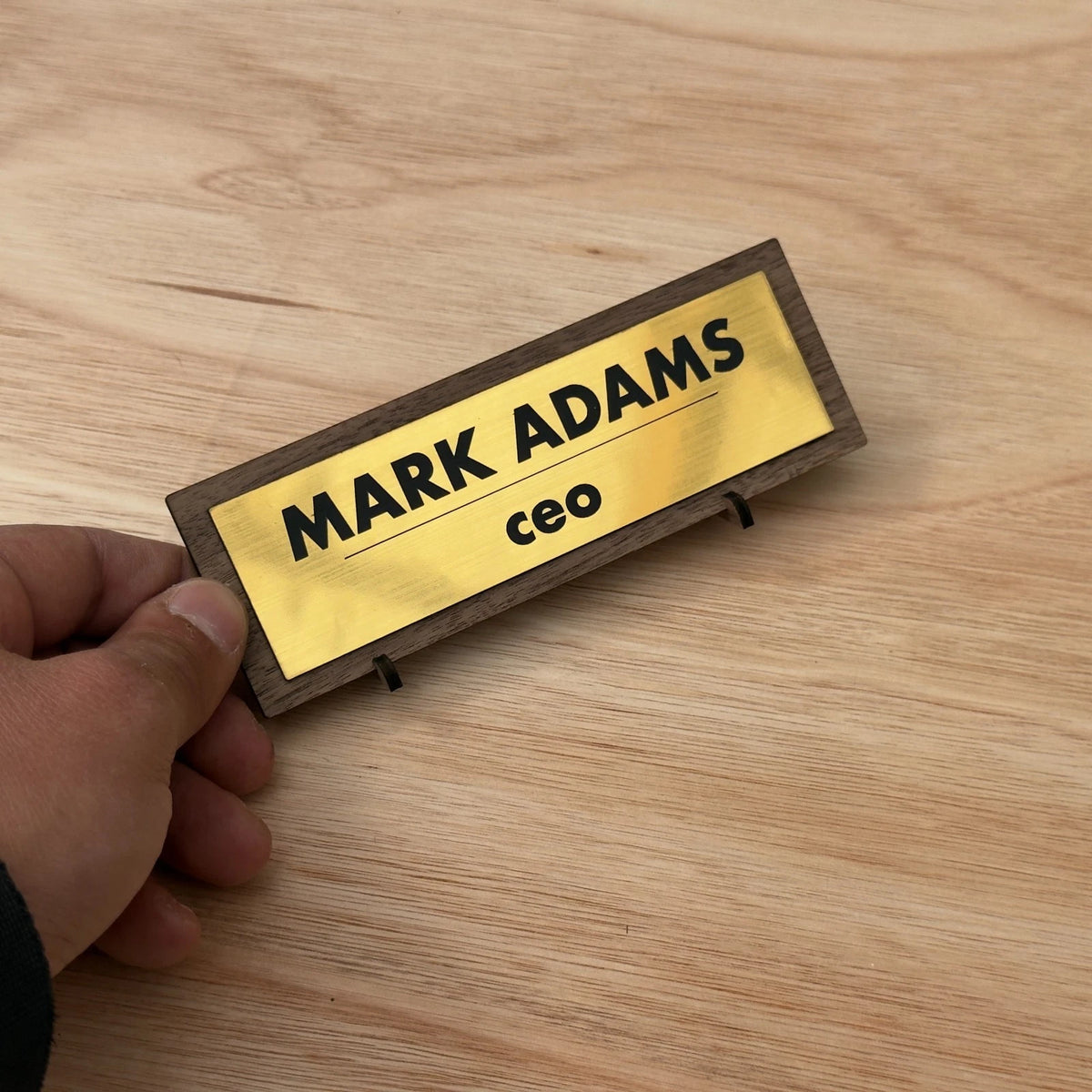 Personalised Acrylic Office Desk Name Plate Gold or Silver Finish on Walnut — photo 8