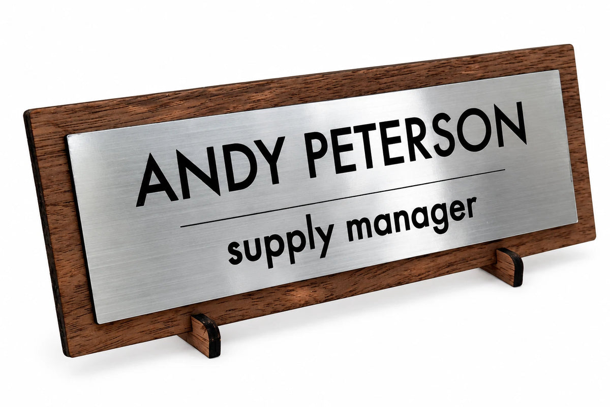Desk Name Plate Custom Personalised Wood Silver Acrylic Office Sign Plaque Gift — photo 2