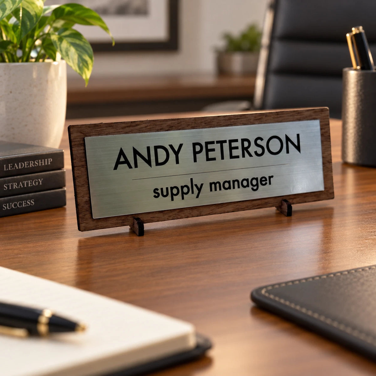Desk Name Plate Custom Personalised Wood Silver Acrylic Office Sign Plaque Gift — photo 4