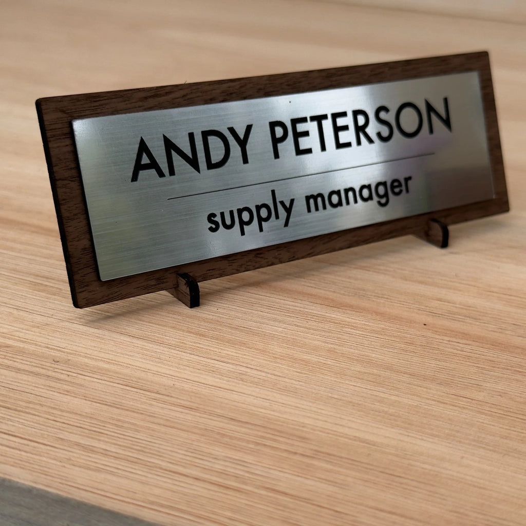 Desk Name Plate Custom Personalised Wood Silver Acrylic Office Sign Plaque Gift — photo 6