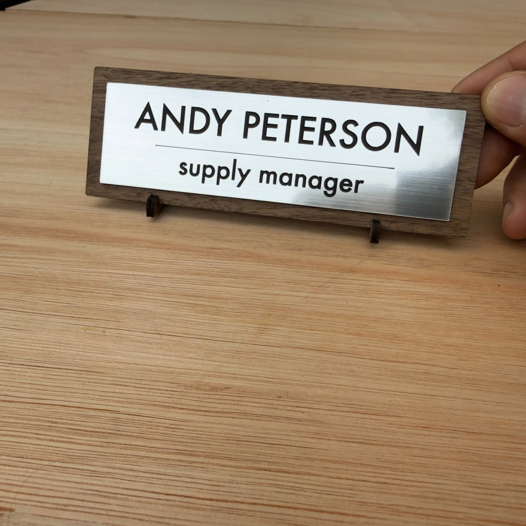 Desk Name Plate Custom Personalised Wood Silver Acrylic Office Sign Plaque Gift — photo 9