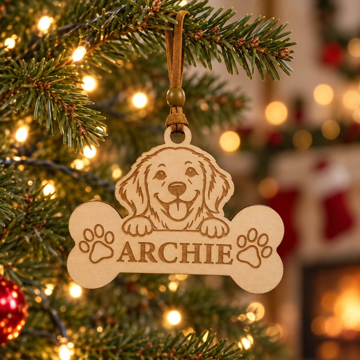 Personalised Dog Christmas Tree Ornament Wooden Pet Name Bone Decoration — photo 1
