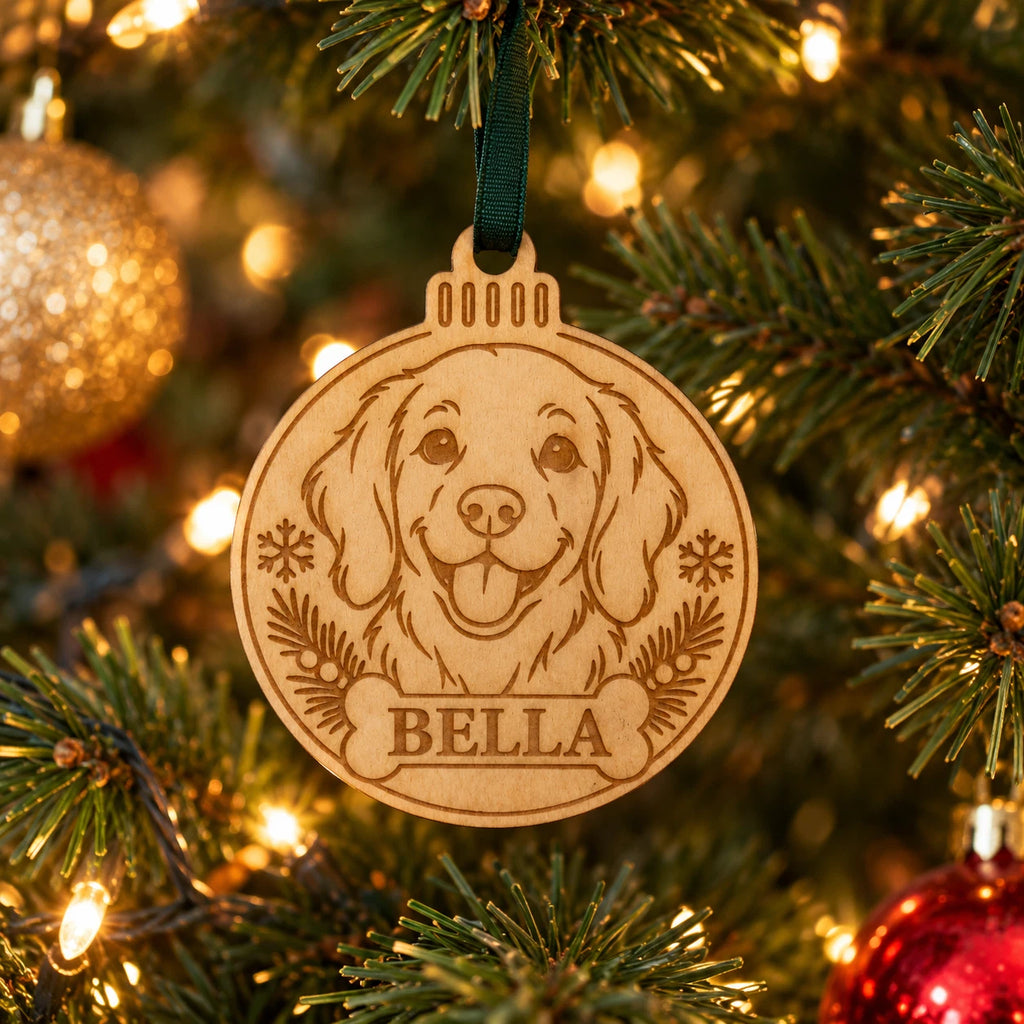 Personalised Dog Christmas Bauble Wooden Pet Name Ornament with Snowflakes — photo 1