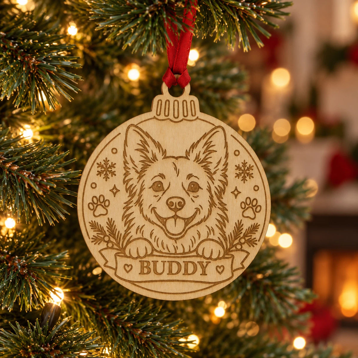 Personalised Dog Paw Print Christmas Bauble Wooden Pet Name Ornament — photo 1