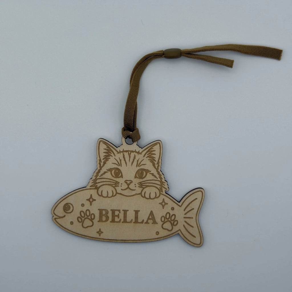 Personalised Cat Christmas Decoration Wooden Kitten Fish Name Tree Ornament — photo 2