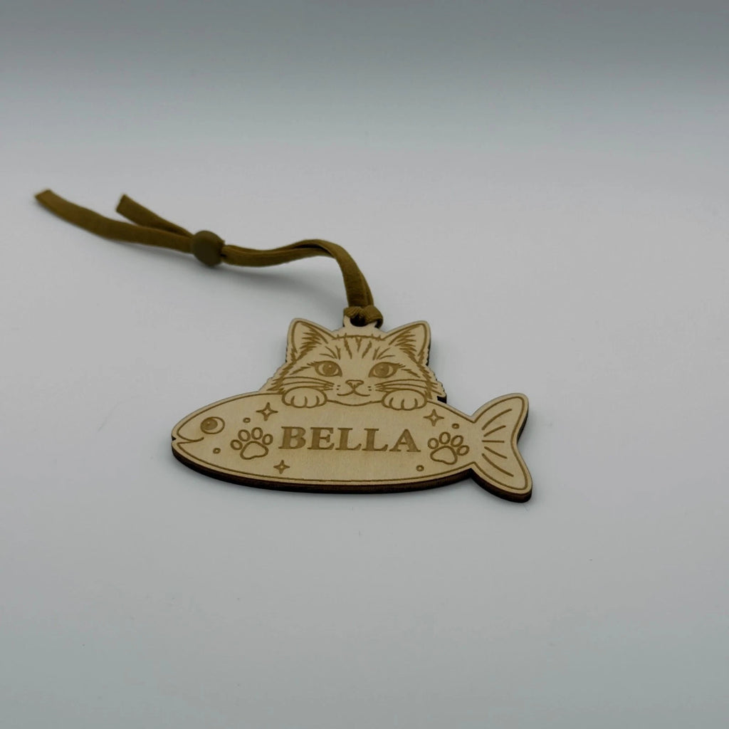 Personalised Cat Christmas Decoration Wooden Kitten Fish Name Tree Ornament — photo 3