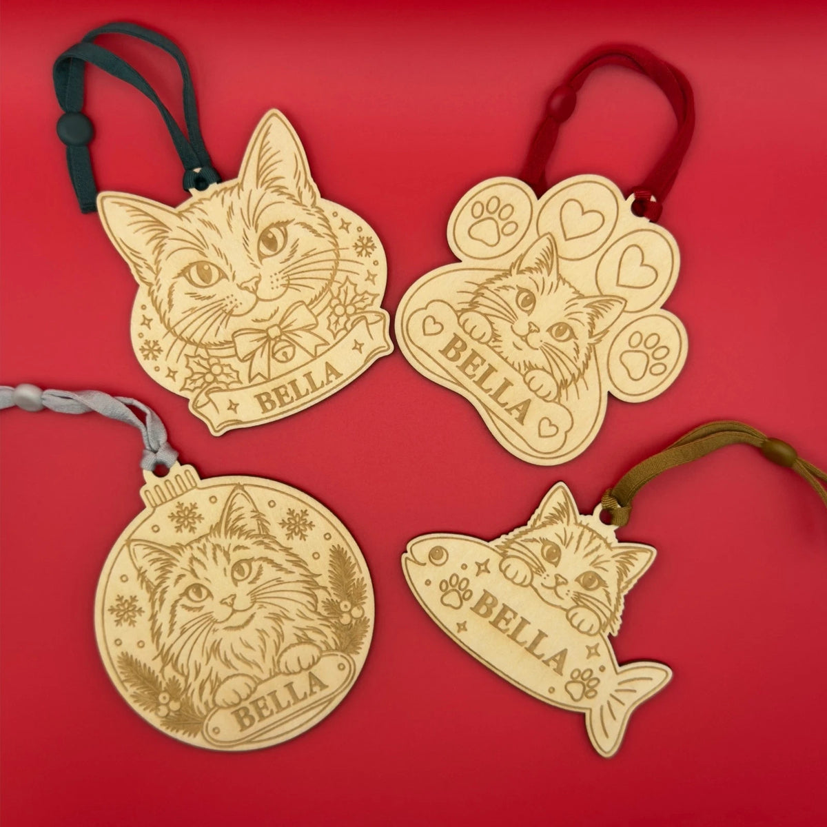 Personalised Cat Christmas Decoration Wooden Kitten Fish Name Tree Ornament — photo 5