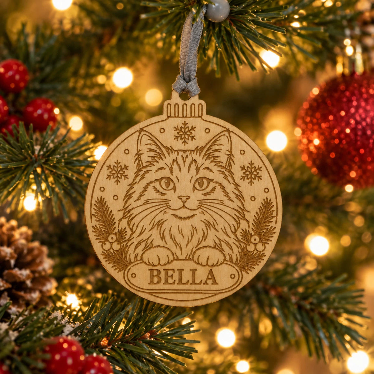 Personalised Wooden Cat Christmas Bauble Cat Name Tree Ornament Snowflake — photo 1