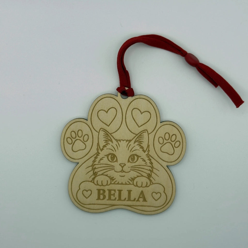 Personalised Cat Paw Print Christmas Tree Decoration Wooden Pet Name Ornament — photo 2