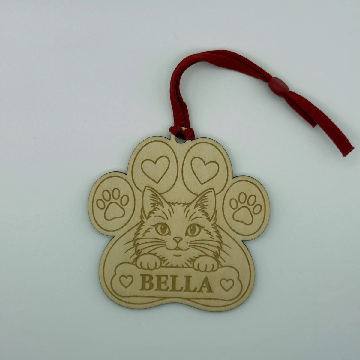 Personalised Cat Paw Print Christmas Tree Decoration Wooden Pet Name Ornament — photo 2