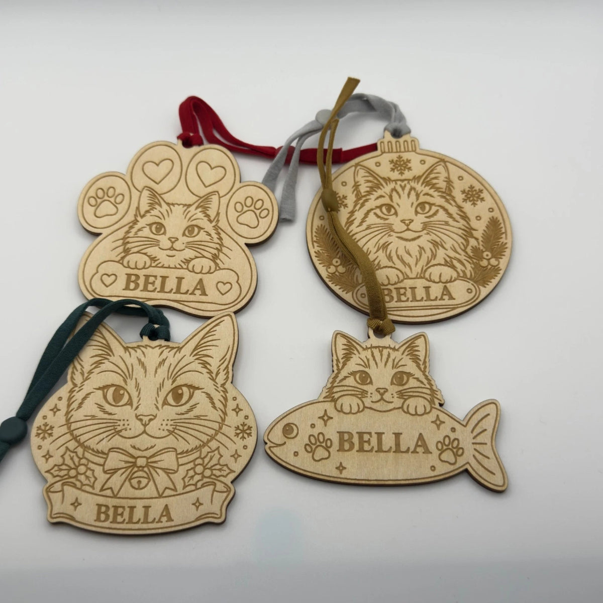 Personalised Cat Paw Print Christmas Tree Decoration Wooden Pet Name Ornament — photo 4
