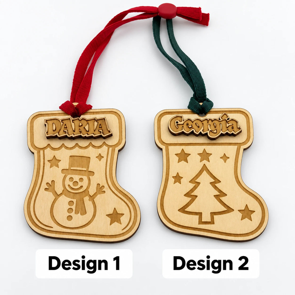 Personalised Christmas Stocking Name Tags Wooden 3D Snowman Tree 1-4 — photo 1