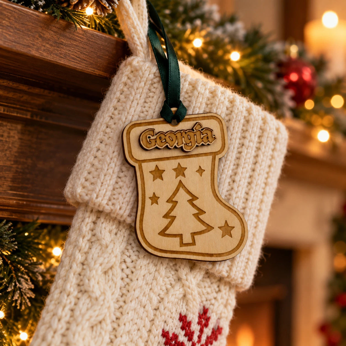 Personalised Christmas Stocking Name Tags Wooden 3D Snowman Tree 1-4 — photo 14