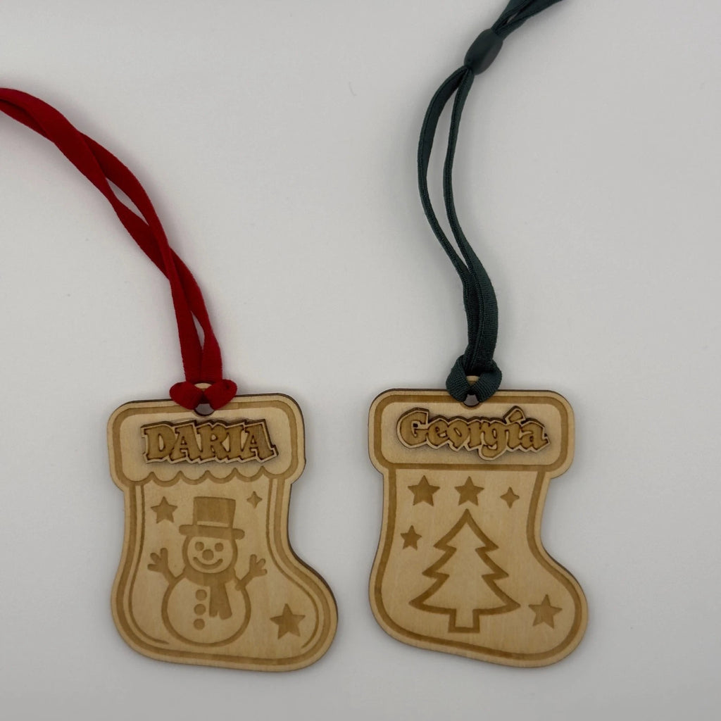 Personalised Christmas Stocking Name Tags Wooden 3D Snowman Tree 1-4 — photo 16