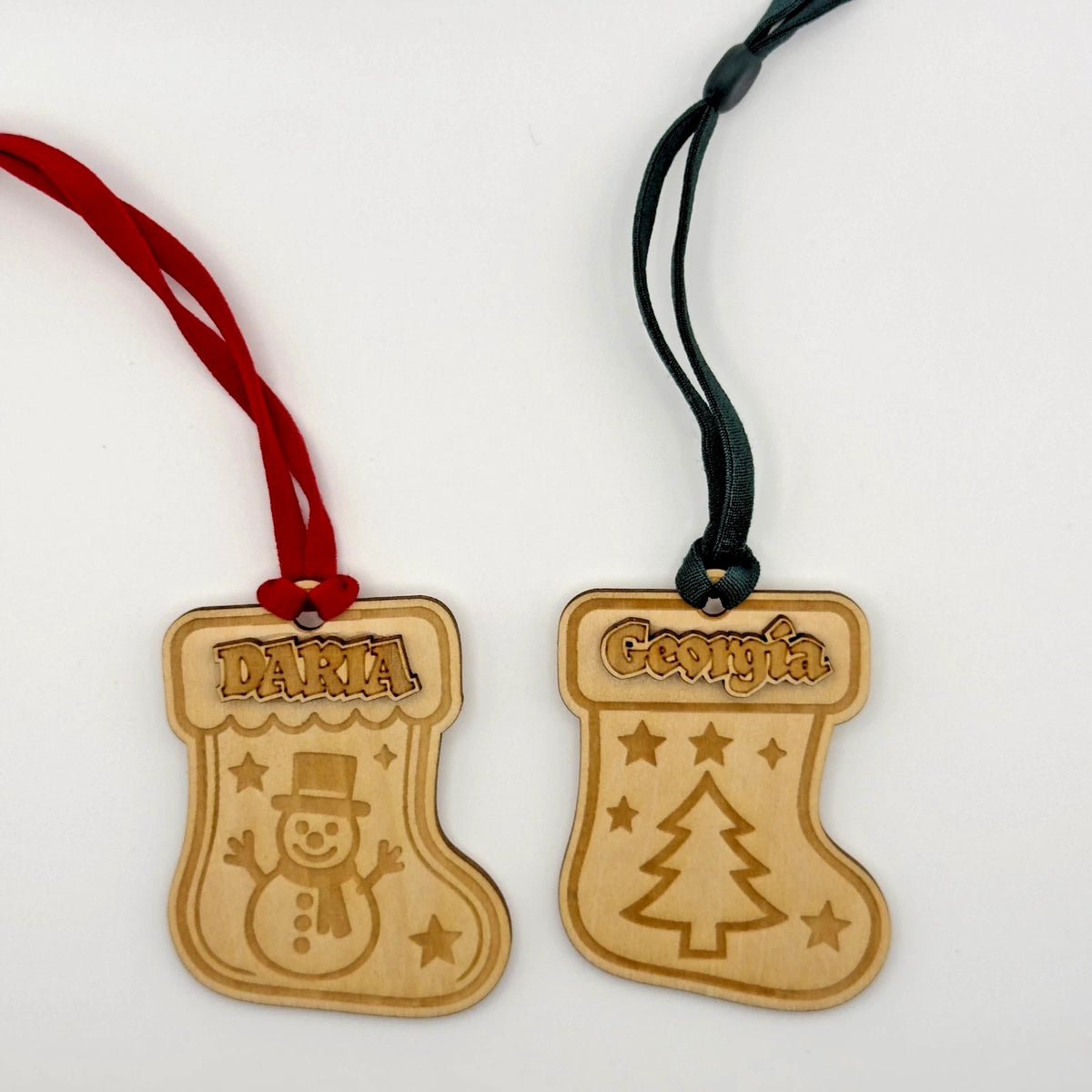 Personalised Christmas Stocking Name Tags Wooden 3D Snowman Tree 1-4 — photo 2