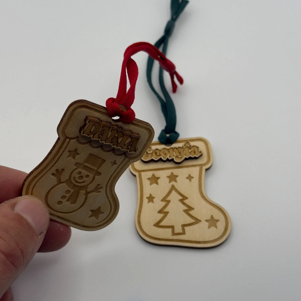 Personalised Christmas Stocking Name Tags Wooden 3D Snowman Tree 1-4 — photo 7