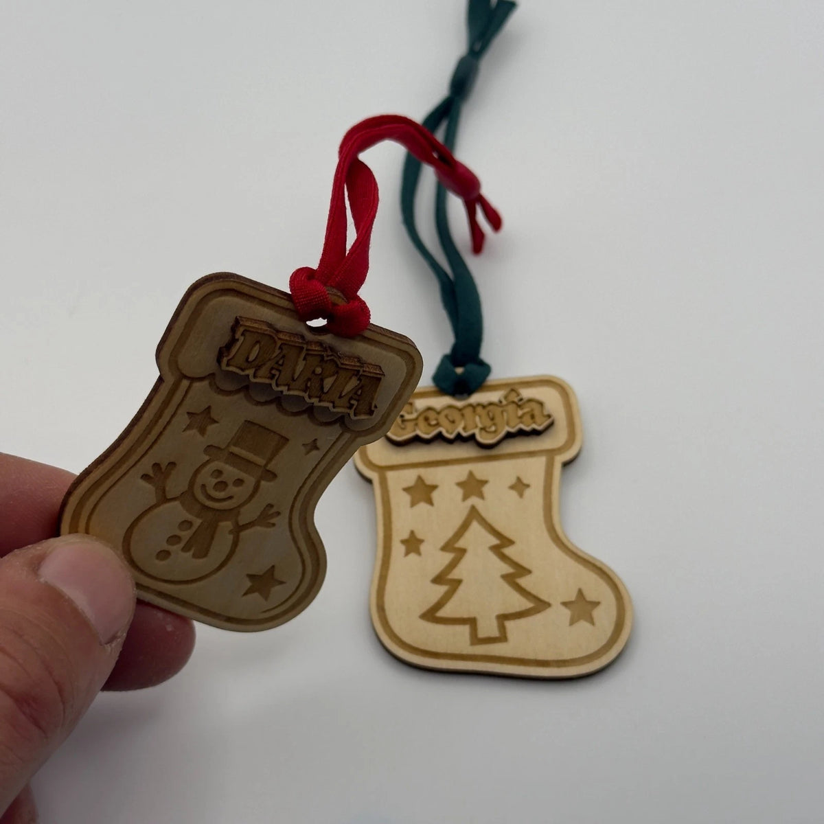 Personalised Christmas Stocking Name Tags Wooden 3D Snowman Tree 1-4 — photo 7