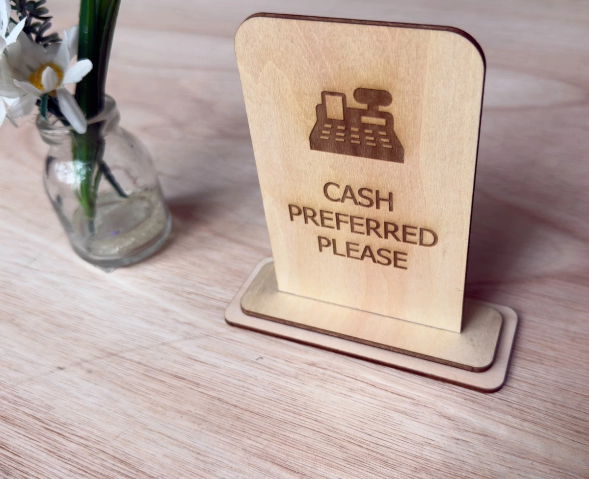 Cash Preferred Please Wooden Counter Sign Freestanding Shop Payment Plaque — photo 1