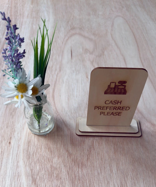Cash Preferred Please Wooden Counter Sign Freestanding Shop Payment Plaque — photo 2