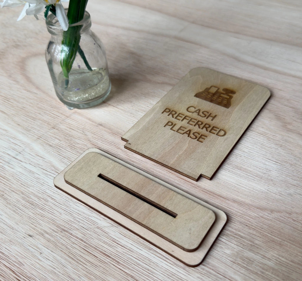 Cash Preferred Please Wooden Counter Sign Freestanding Shop Payment Plaque — photo 4