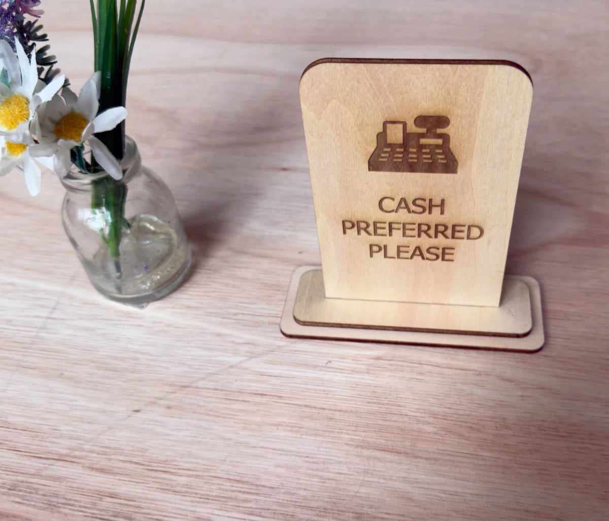Cash Preferred Please Wooden Counter Sign Freestanding Shop Payment Plaque — photo 5