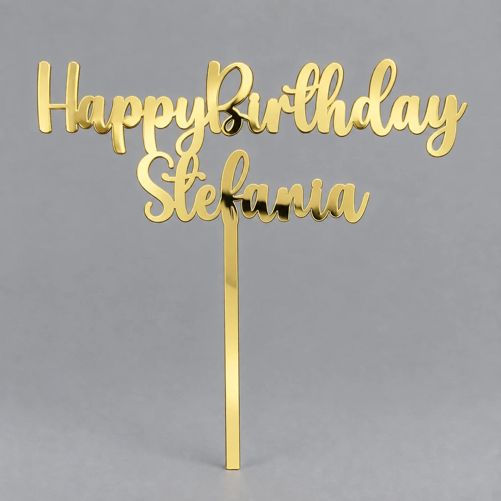 Personalised Happy Birthday Cake Topper Mirror Gold Acrylic Custom Name — photo 1
