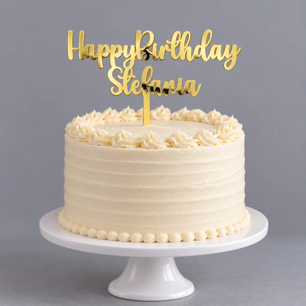 Personalised Happy Birthday Cake Topper Mirror Gold Acrylic Custom Name — photo 2