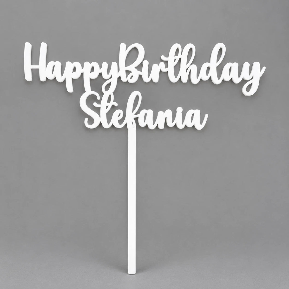Happy Birthday Cake Topper With Name White Acrylic Custom Party Cake Sign — photo 1