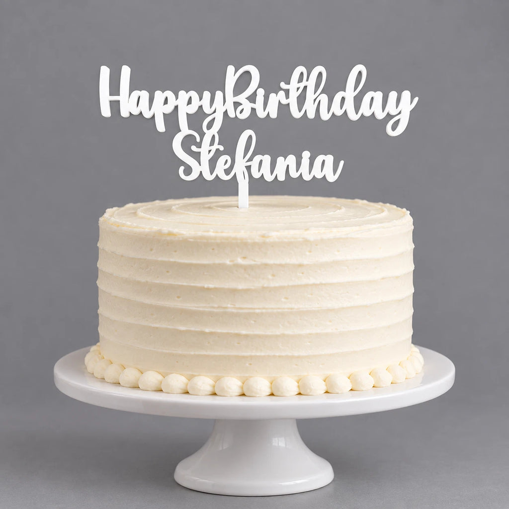 Happy Birthday Cake Topper With Name White Acrylic Custom Party Cake Sign — photo 2