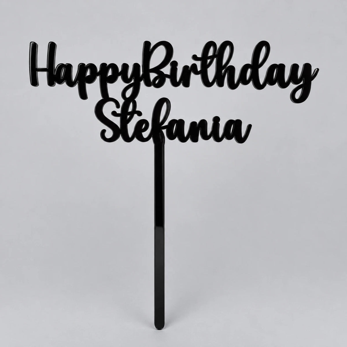 Personalised Name Cake Topper Black Acrylic Happy Birthday Party Decoration — photo 1