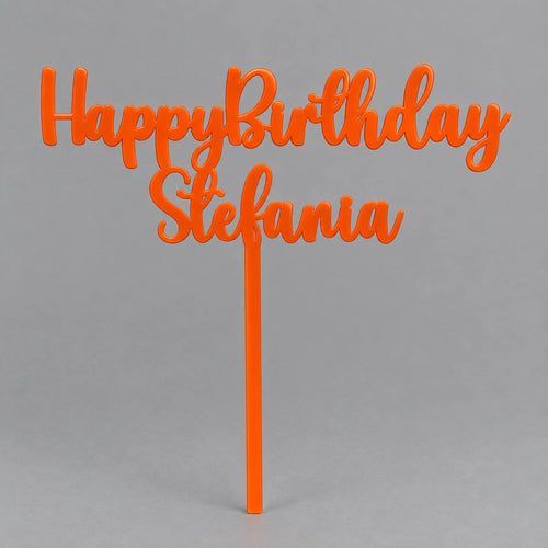 Custom Name Happy Birthday Cake Topper Orange Acrylic Personalised Decoration — photo 1