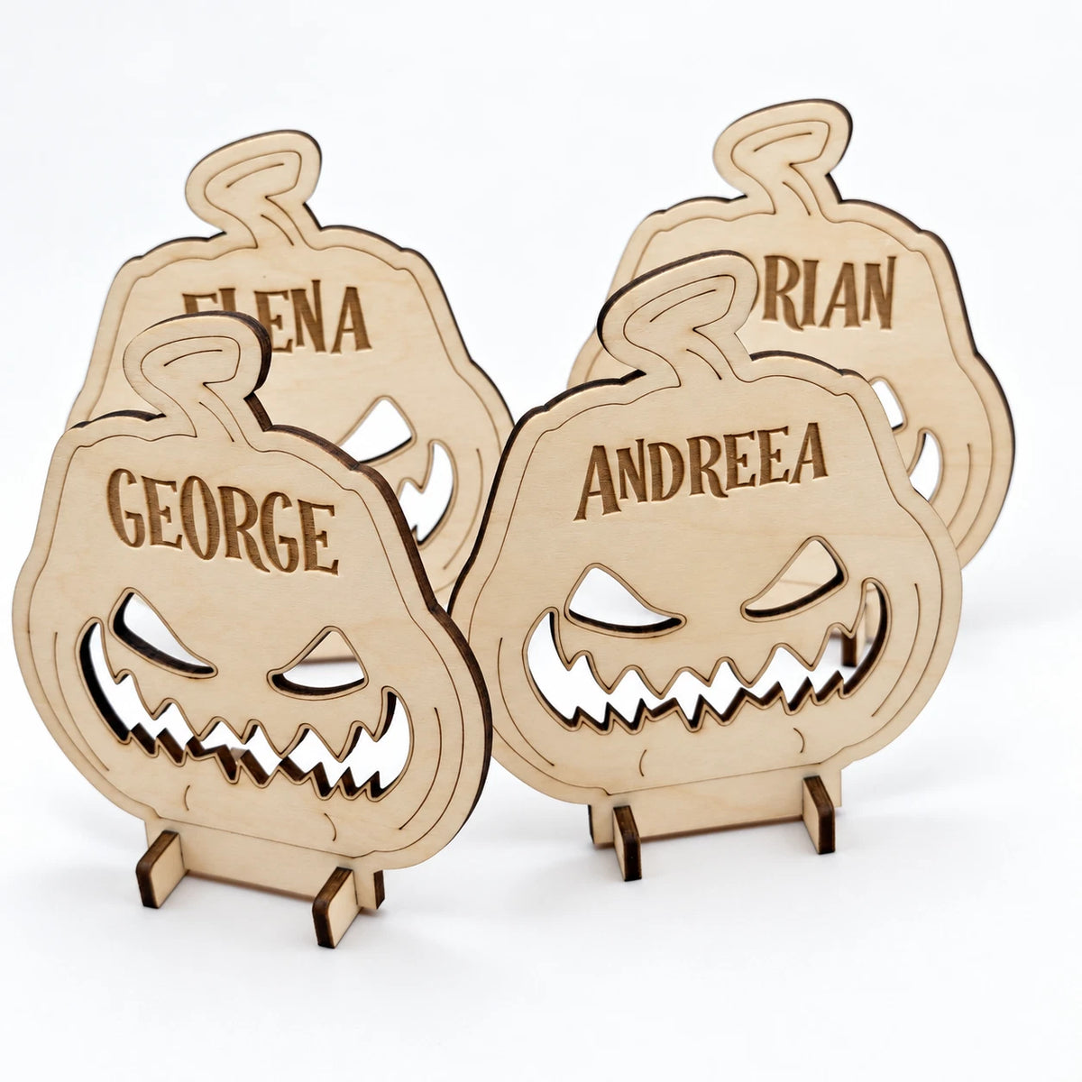Personalised Halloween Wooden Pumpkin Name Tags Freestanding Place Cards Table — photo 1