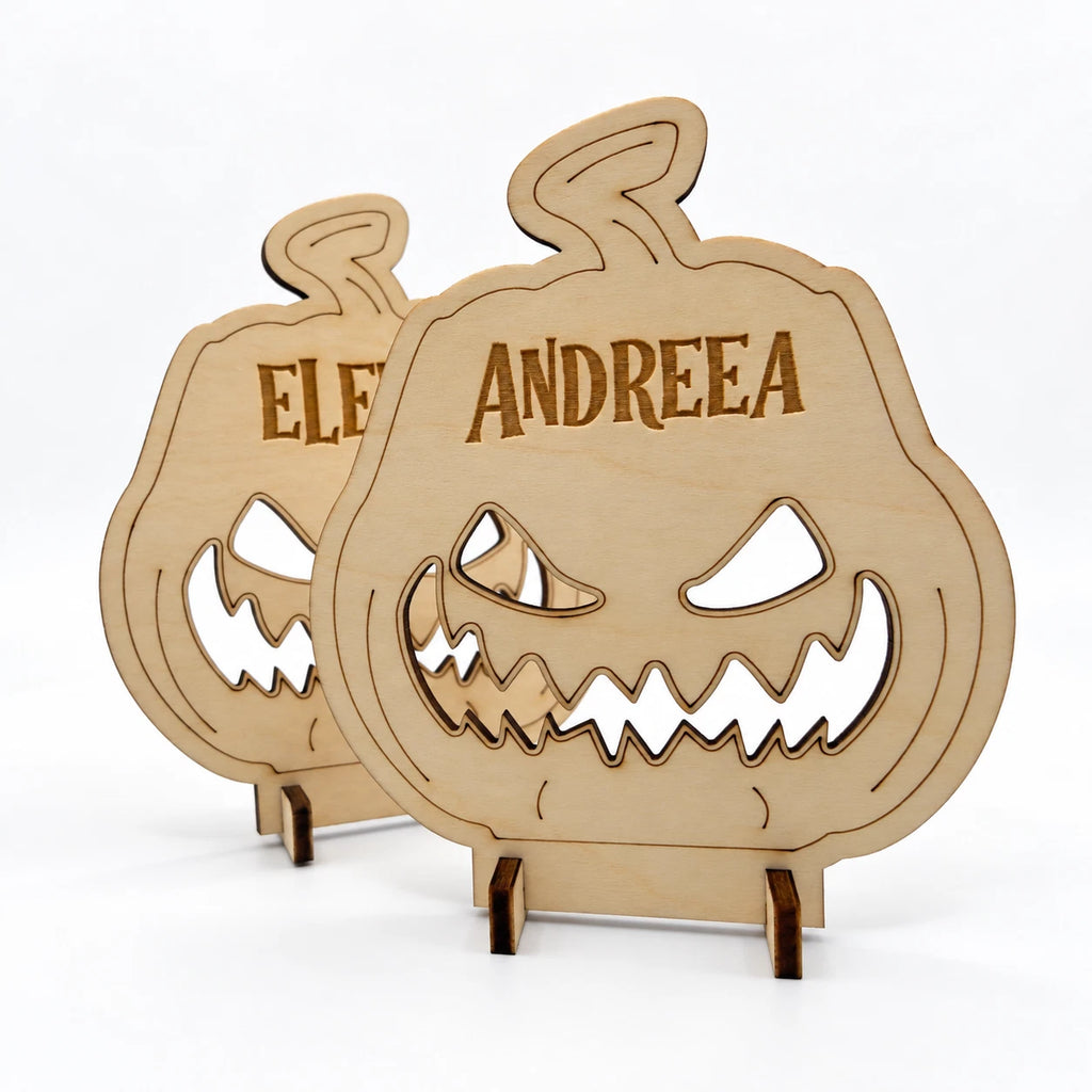 Personalised Halloween Wooden Pumpkin Name Tags Freestanding Place Cards Table — photo 10